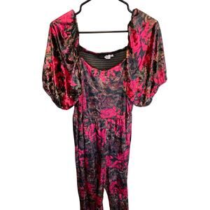 Piper & Scoot Short Sleeve Velvet Red & Black Pant Jumpsuit Size XL